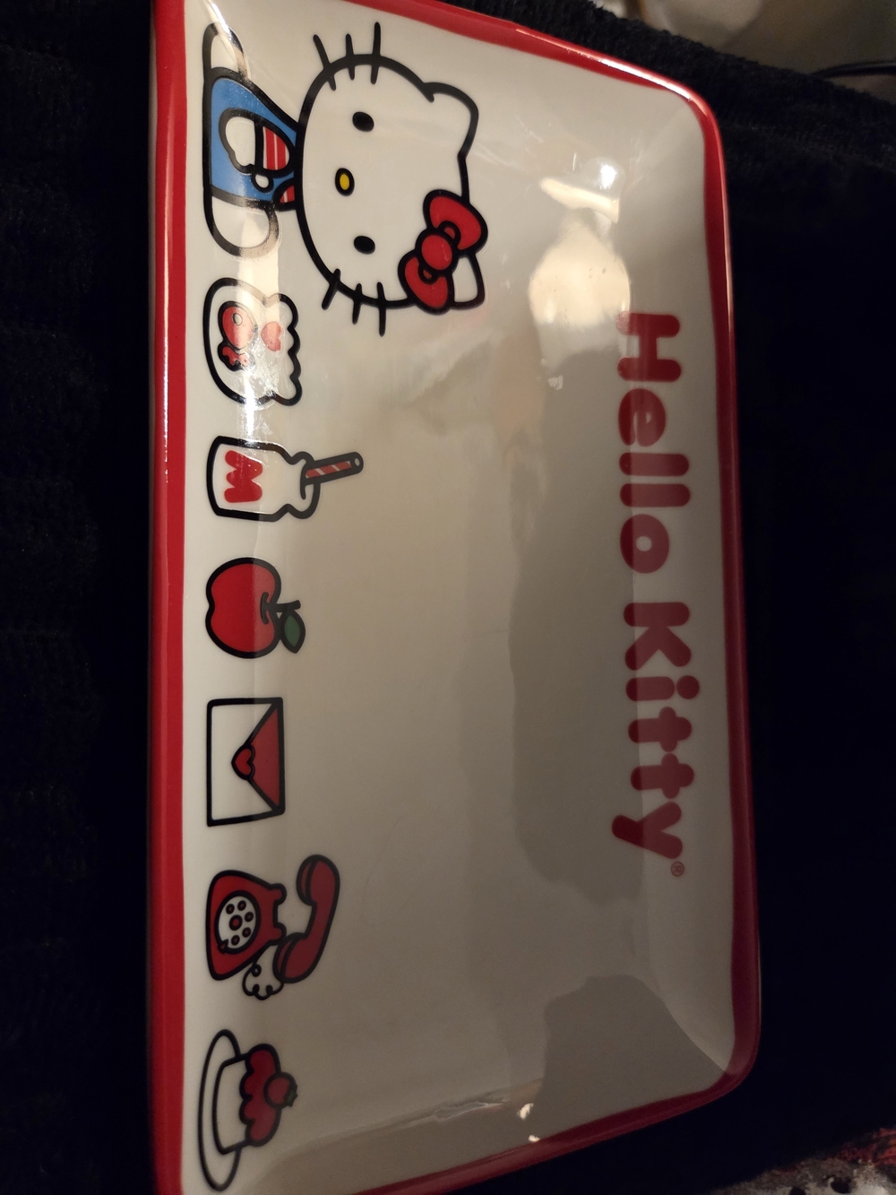 Hello Kitty White Tray with Red Trim and Multicolor Icons